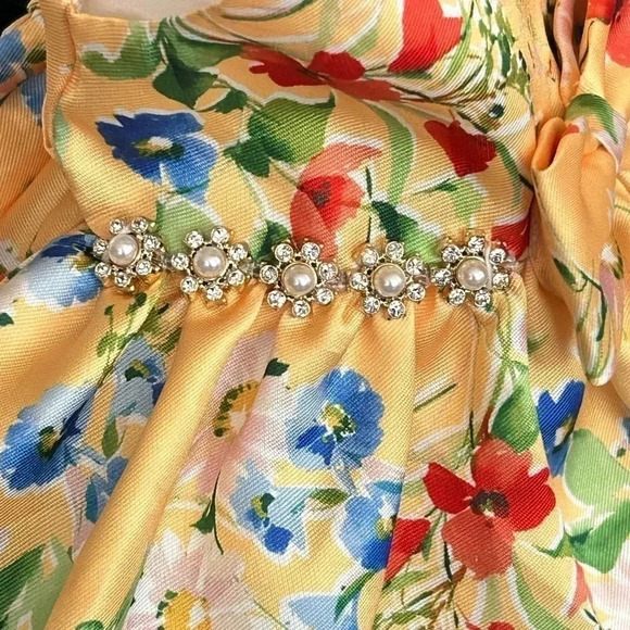 Couture Princess Floral Pattern Dress with Jeweled sides,bows and zipper - Picture 7 of 10